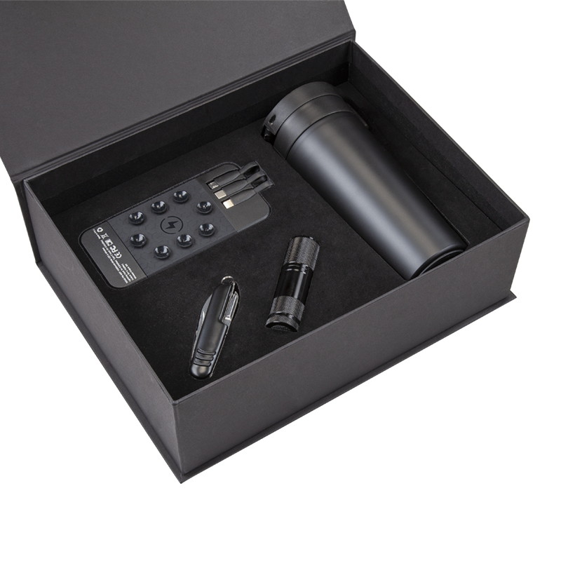5067 Siyah – Siyah Mug Çakı & Fener & Powerbank & Termos Set - Hediyelik Set - Kişisel Ürünler Promosyon Ürünü