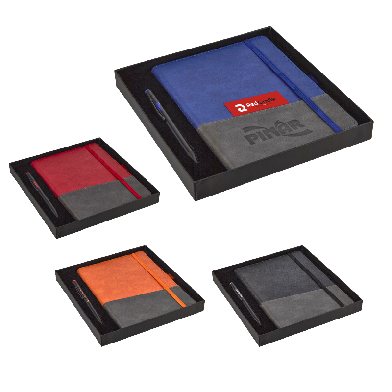 2427-K Turuncu Defter & Kalem Set - Hediyelik Set - Kişisel Ürünler Promosyon Ürünü