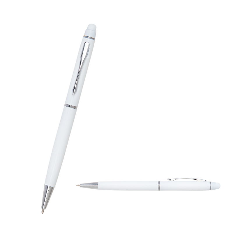 1022 Beyaz Metal Tükenmez Touchpen Kalem - Sadıç Promosyon