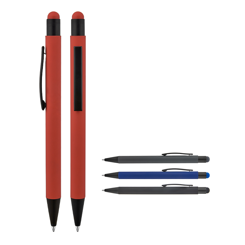 Ucuz Toptan Promosyon 1027 Lacivert Metal Tükenmez Touchpen Rubber Gövde Kalem Modeli - 2