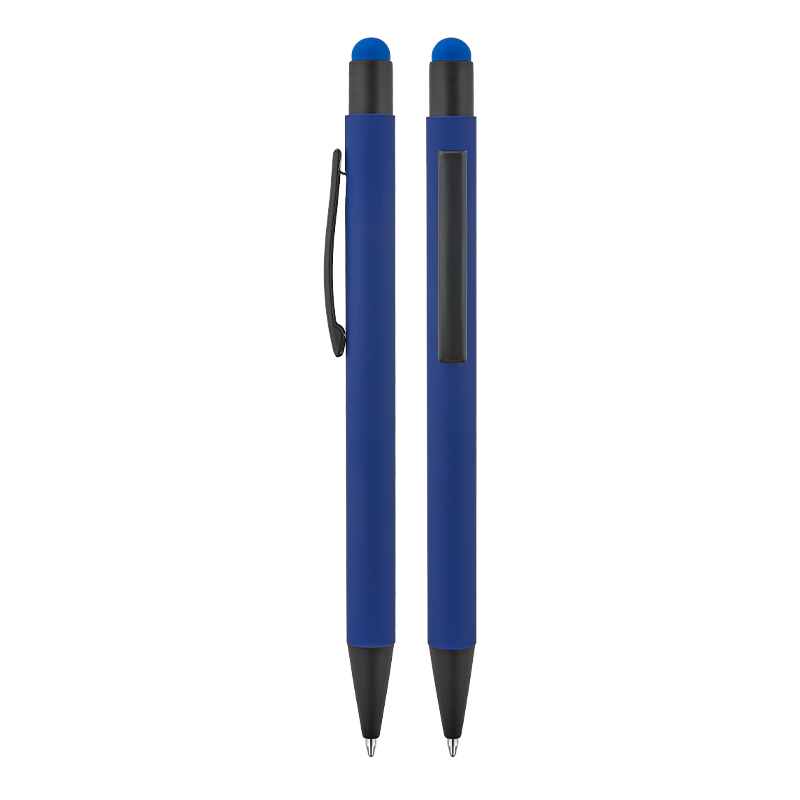 1027 Lacivert Metal Tükenmez Touchpen Rubber Gövde Kalem - Sadıç Promosyon