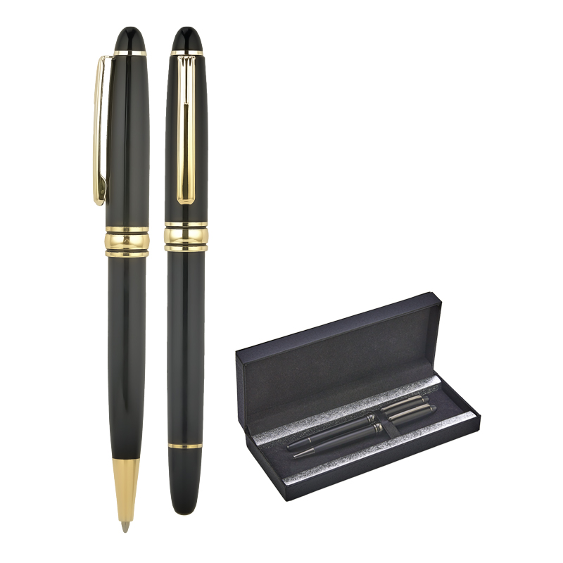 Toptan Promosyon 1218-RT Siyah-Gold Metal Roller & Tükenmez Kalem Seti Modelleri
