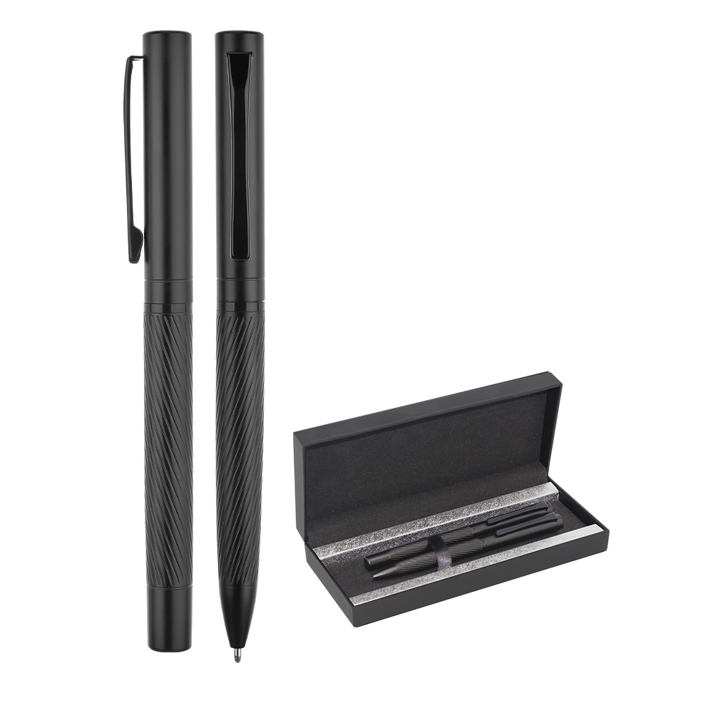 Ucuz Toptan Promosyon 1251-RT Siyah Metal Roller & Tükenmez Kalem Seti Modeli - 2