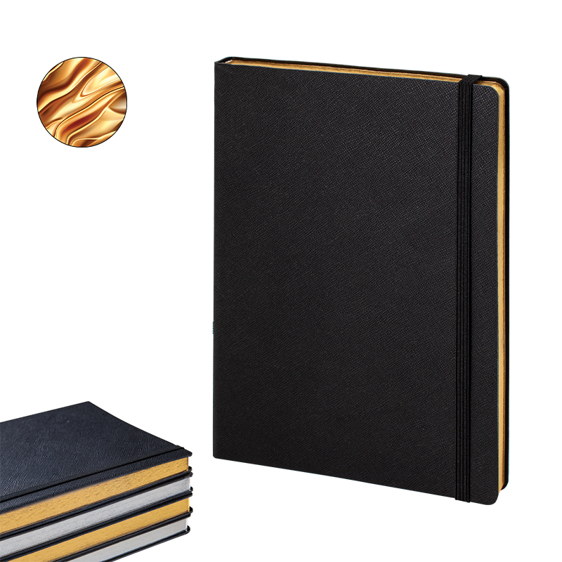 2720 Siyah-Altın Varak 19 x 25 Termo Deri̇ Defter (Ivory Kağıt) - Sadıç Promosyon