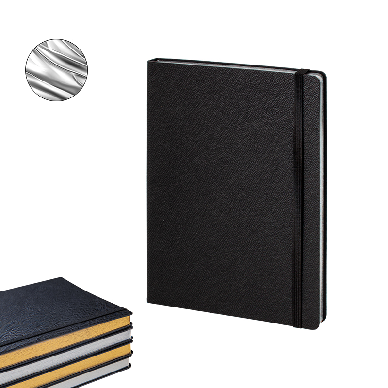 Ucuz Toptan Promosyon 2730 Siyah-Gümüş Varak 15 x 21 Termo Deri̇ Defter (Ivory Kağıt) Modeli - 3