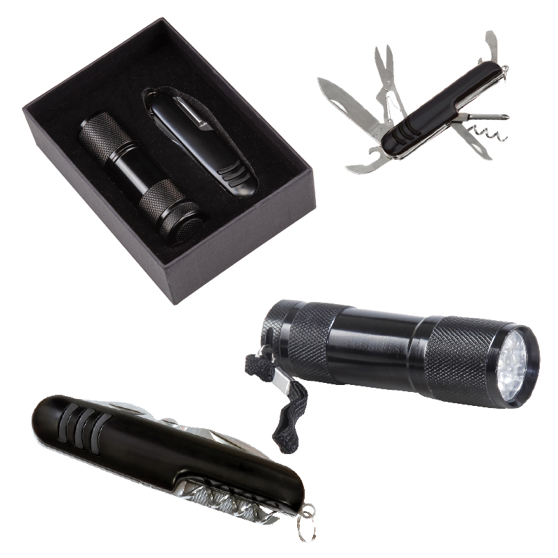 5041 Siyah 7 Fonksiyonlu Çakı – Led Elfenerli Set - Sadıç Promosyon