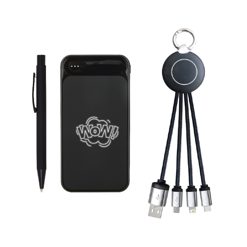 5065 Siyah Kalem & Powerbank & Anahtarlık Set - Sadıç Promosyon
