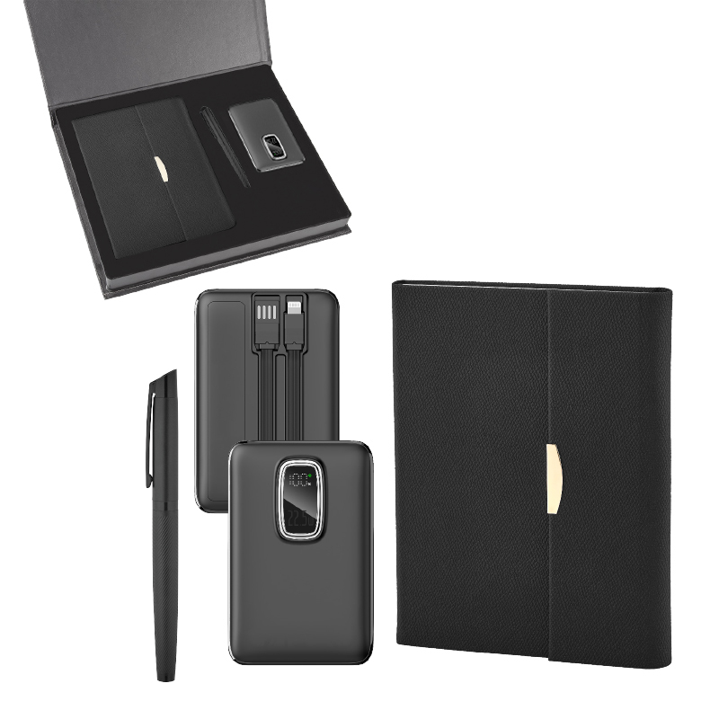 5072 Siyah Defter & Kalem & Powerbank Set - Sadıç Promosyon