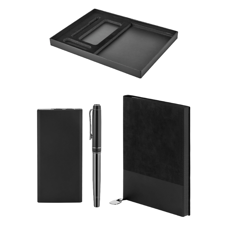 5075 Siyah Kalem & Defter & Powerbank Set - Sadıç Promosyon