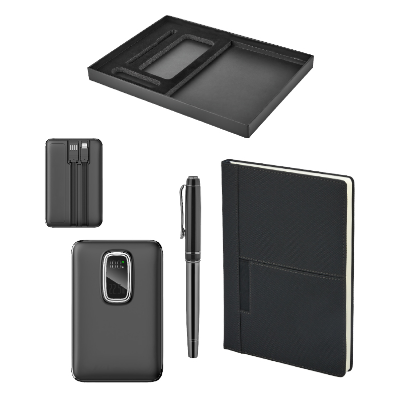 5076 Siyah Kalem & Defter & Powerbank Set - Sadıç Promosyon