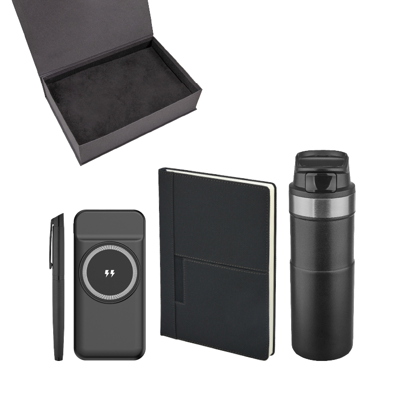5077 Siyah Kalem & Defter & Powerbank & Termos Set - Sadıç Promosyon
