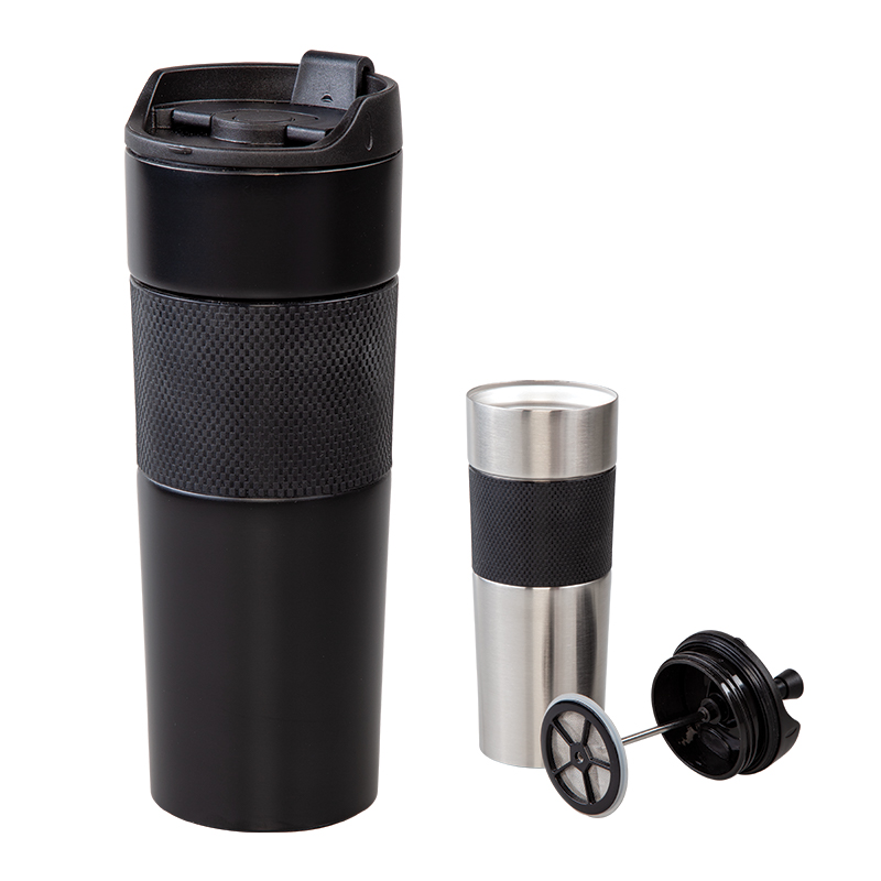 5312 Siyah  French Press Çelik Termos / 450 ml - Sadıç Promosyon