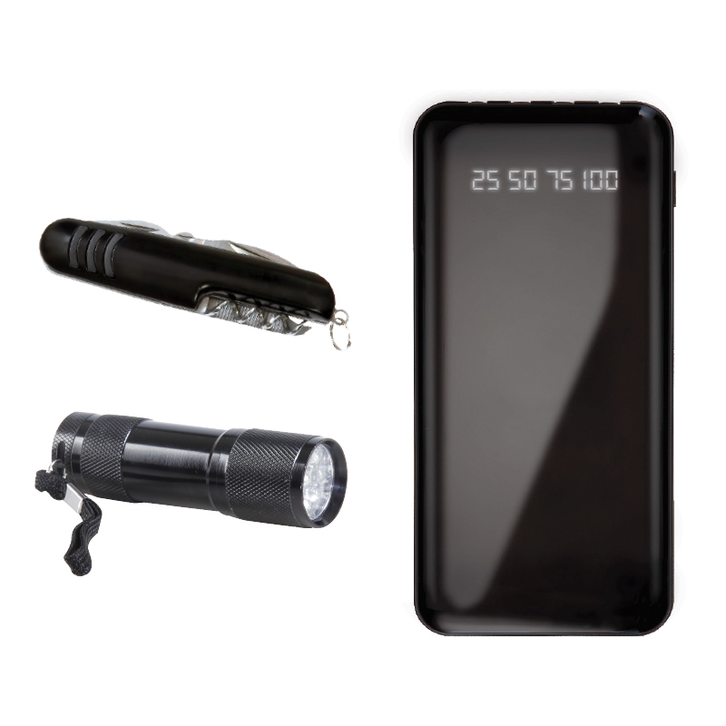 850 Siyah Powerbank & Çakı & Elfeneri Set - Sadıç Promosyon