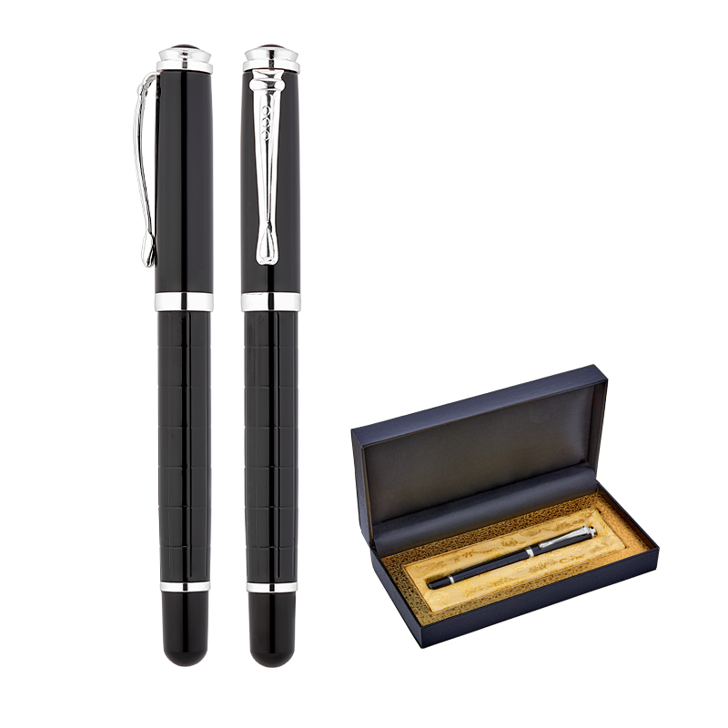 Toptan Promosyon 1214-KR Siyah-Silver Metal Roller Kalem Seti Modelleri