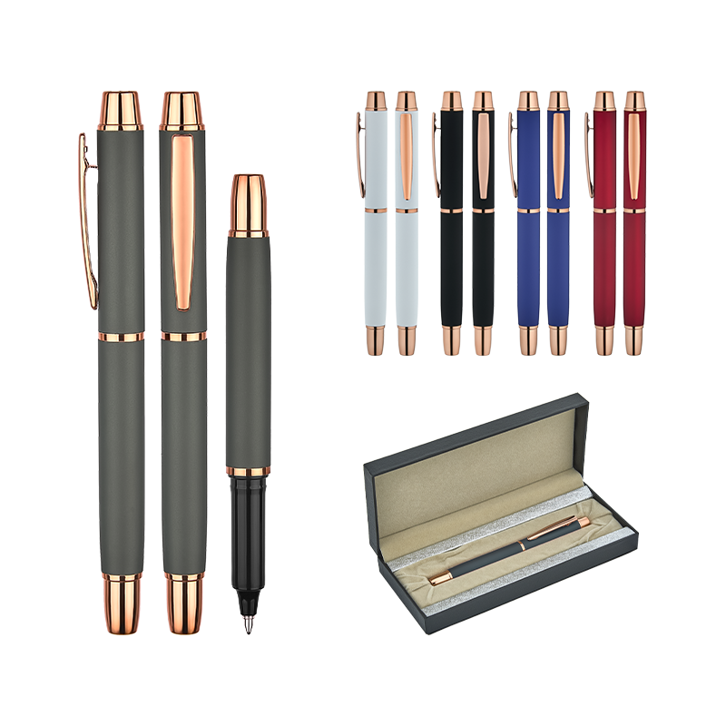 Ucuz Toptan Promosyon 1256-KR Lacivert Metal Roller & Tükenmez Kalem Seti Modeli - 2