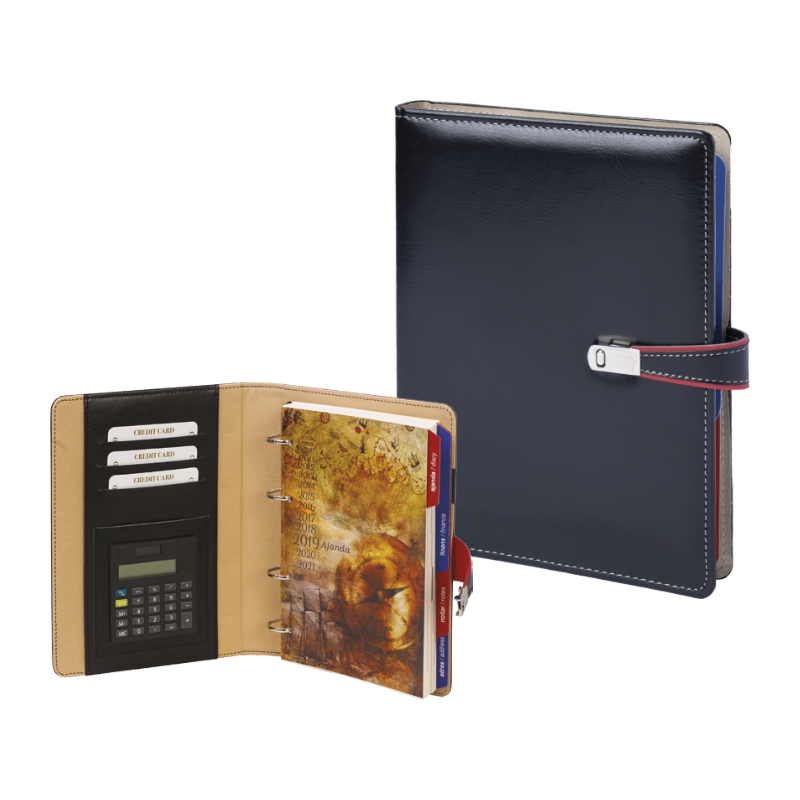 Ucuz Toptan Promosyon 1426 Siyah Termo Deri Hesap Makineli Tarihli Organizer Modeli - 2